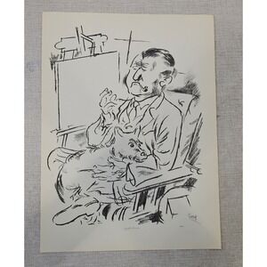 George Grosz Self-Portrait Art Print Plate 52 Black White Artist Dog Pipe 1939